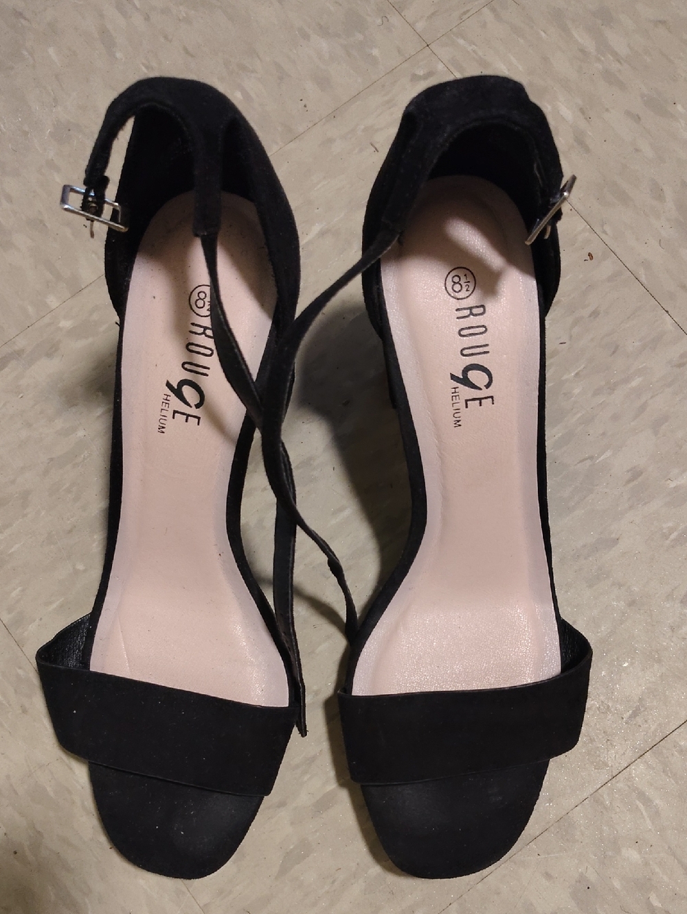 Rouge Helium Black Suede Ankle-Strap Heels